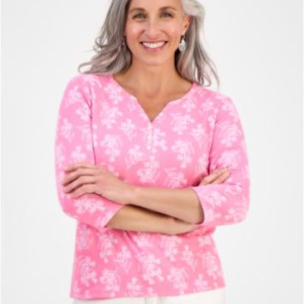 Style & Co. Pink Floral Long Sleeve Top